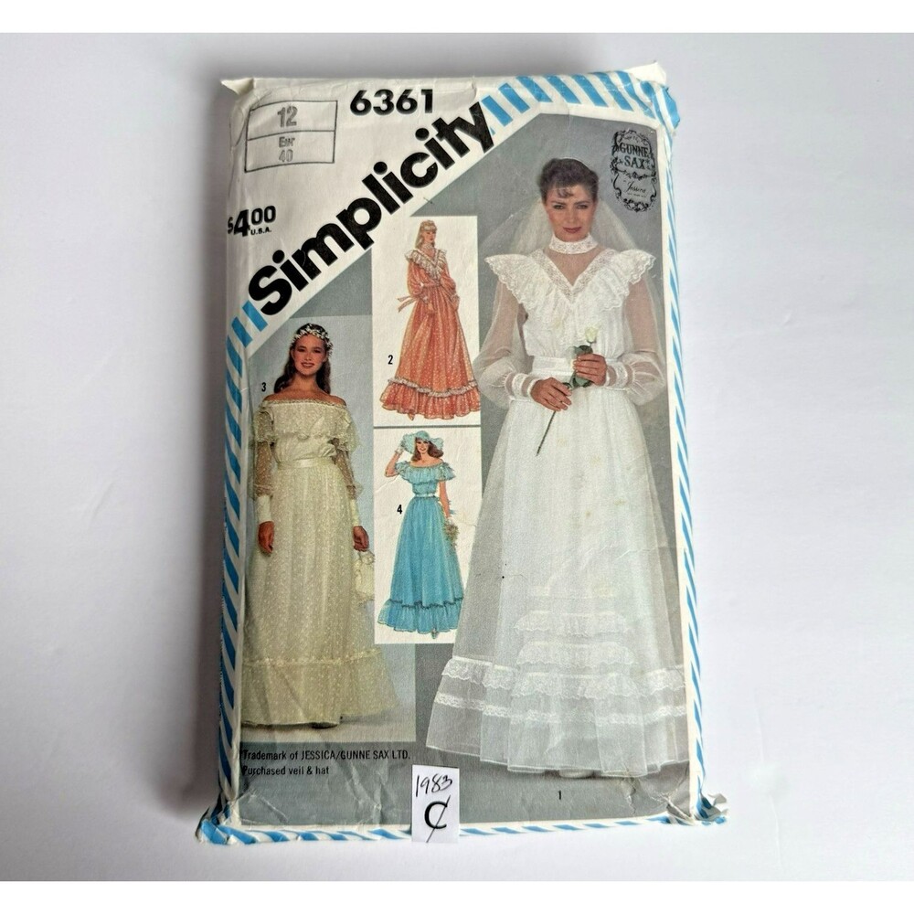 GUNNE SAX Sewing Pattern Simplicity 6361 Bridal Gown Bridesmaid Dress Boho Sz 12